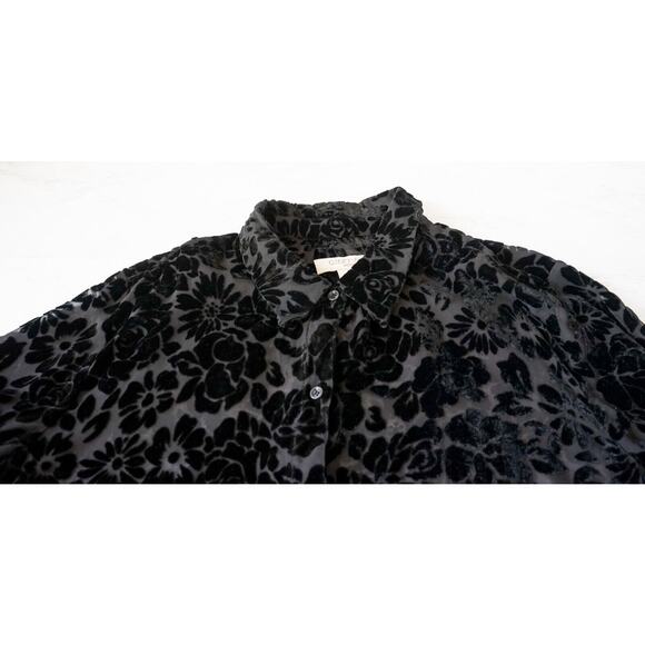 CLOTHES Floral Rose Burnout Velvet Button Up Top 2X Ease Witchy Whimsigoth Loose - Picture 5 of 13